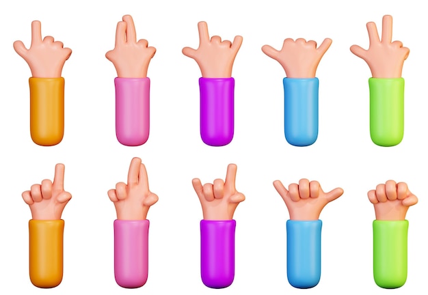 set of cartoon hands with gestures hand gestures in a funny style 3d rendering 3d hand gestures