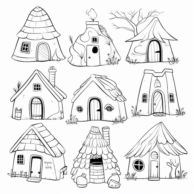 a set of cartoon houses with different designs and designs generative ai