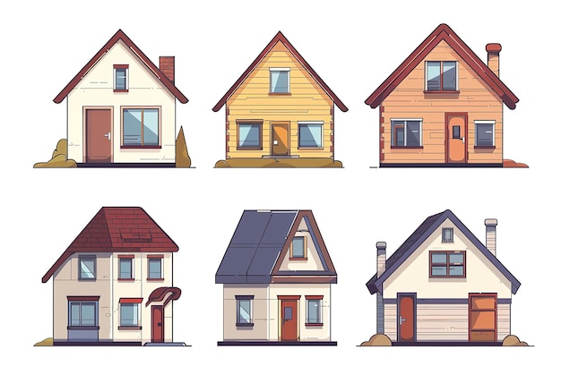 Set cartoon huizen Vector illustratie geïsoleerd op een witte achtergrond