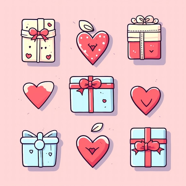 Набор иконок мультфильмов для поздравительной карточки на День святого Валентина