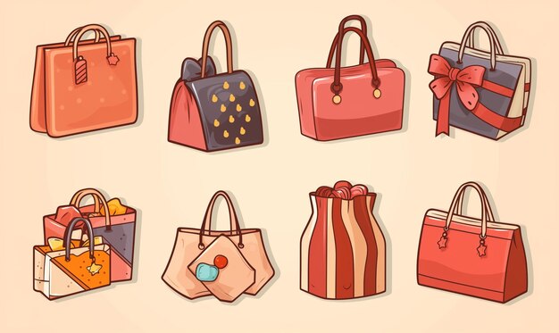 Set of cartoon icons shopping and sale stickers