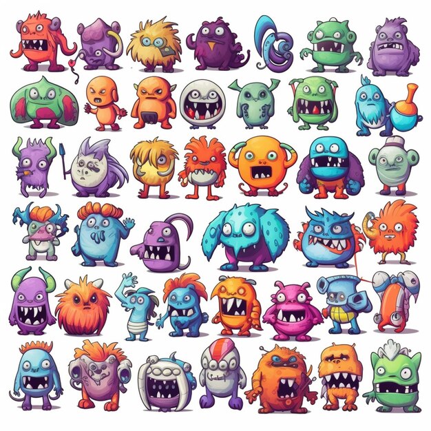 a set of cartoon monsters with different expressions generative ai