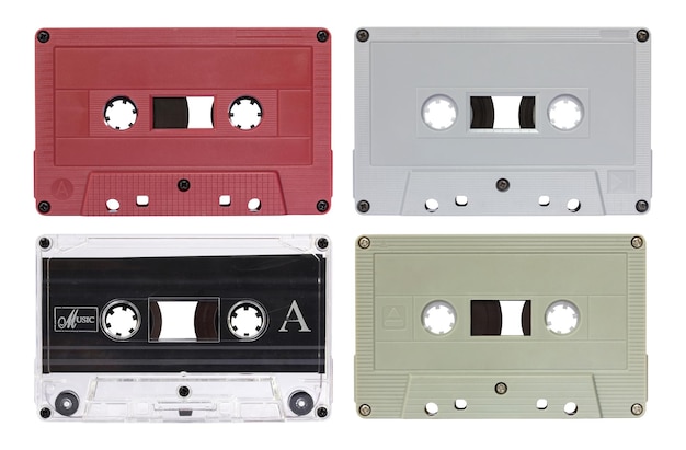 set of cassette tape isolated on white with clipping path