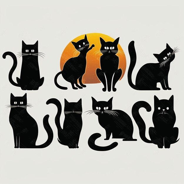 Photo set of cats silhouettes on a white background