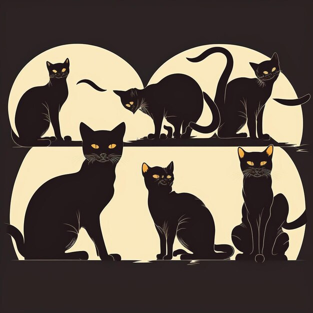 Photo set of cats silhouettes on a white background