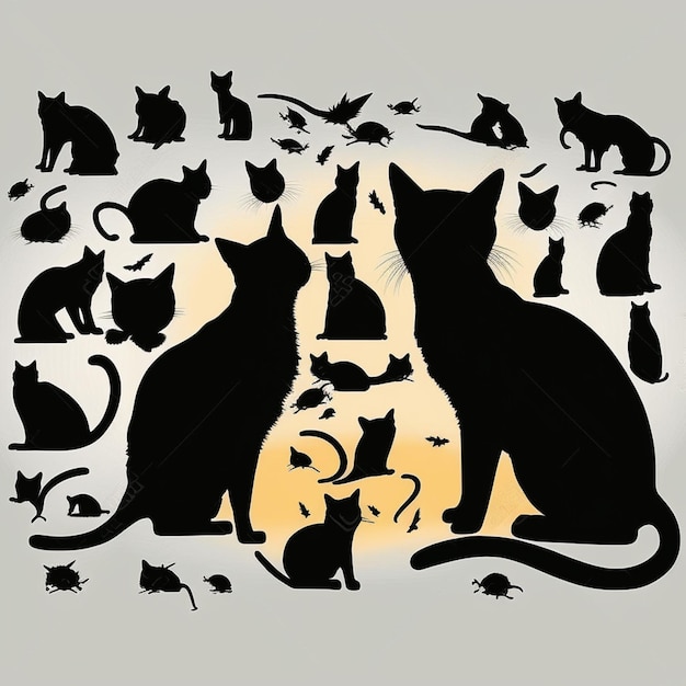 Photo set of cats silhouettes on a white background