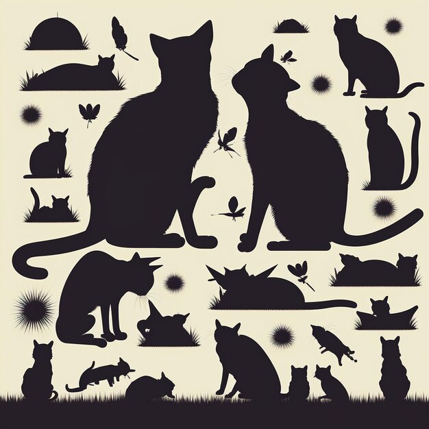 Set of cats Silhouettes on a white background