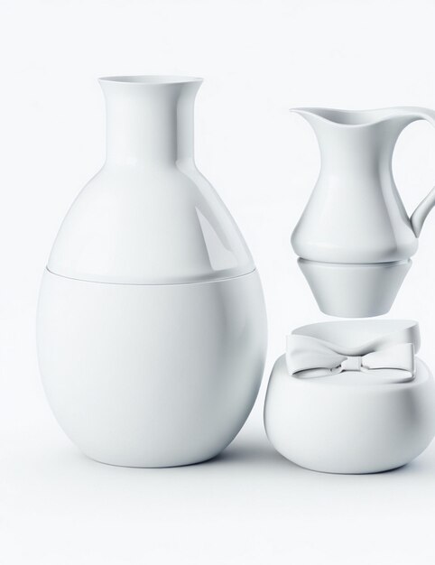 Set of ceramic white vase isolated on background