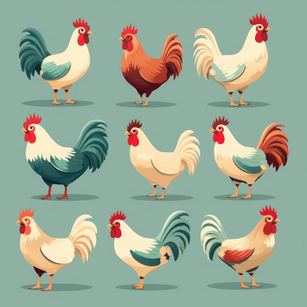 Photo set of chicken stickers illustration ai generated image