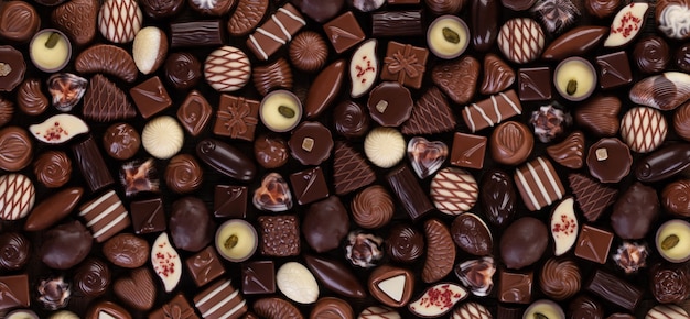 set of chocolate candies background, sweet dessert praline