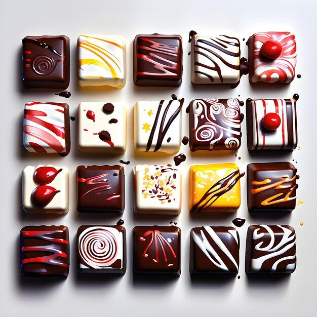 Set of chocolate candies on a white background