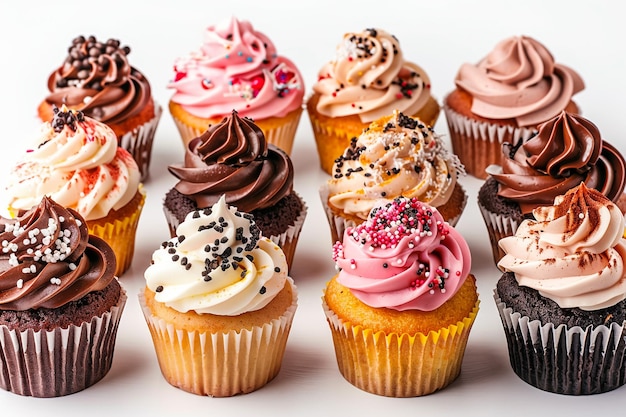 Set of chocolate cupcakes isolated on white background