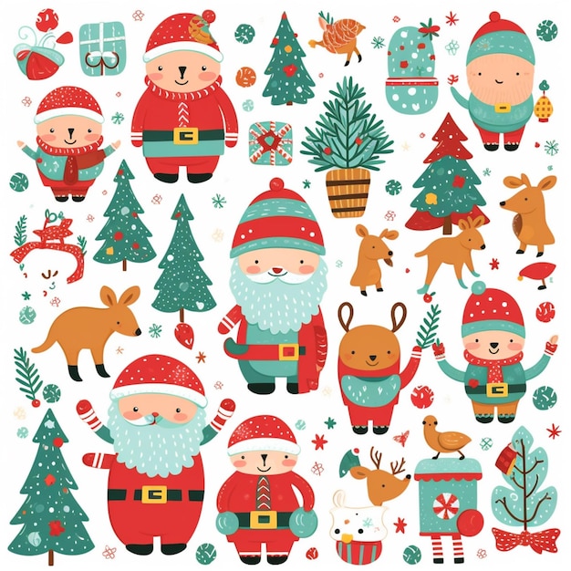 A set of christmas characters and decorations generative ai