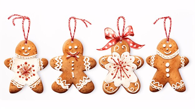 Set of christmas decorations Collection of different gingerbread cookies Watercolor illustration of hand painted christmas cookies