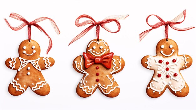 Set of christmas decorations Collection of different gingerbread cookies Watercolor illustration of hand painted christmas cookies