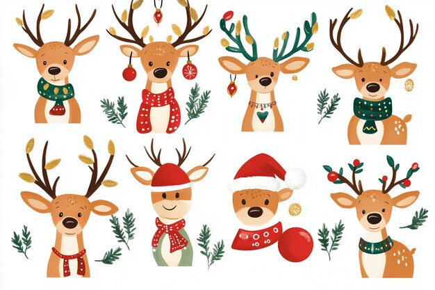 Photo a set of christmas deers with a santa hat and the words quot santa quot on the bottom