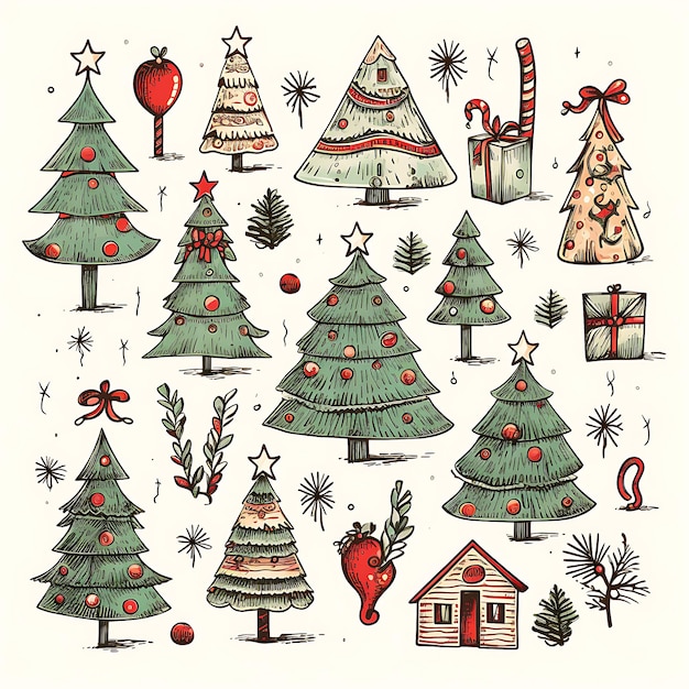 Photo set of christmas element doodles collection