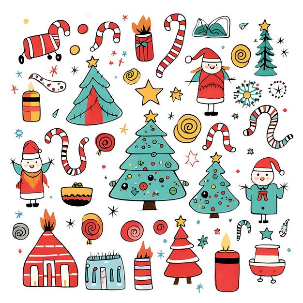 Photo set of christmas element doodles collection