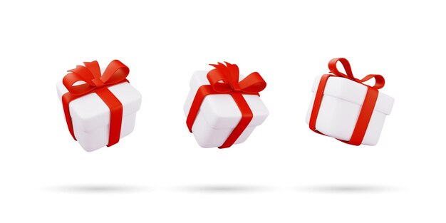 Set of Christmas Gift Box 3d icon Isolated on White Background