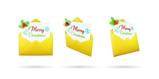 Set of Christmas Invitation Letter 3d icon Isolated on White Background