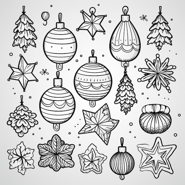 a set of christmas ornaments and decorations in black and white generative ai