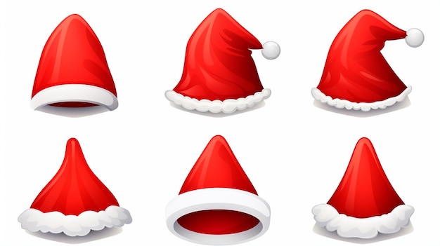 set of christmas santa hats on white background