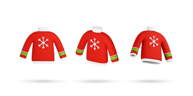 Photo set of christmas sweater 3d icon winter sweater 3d illustration isolated on white background