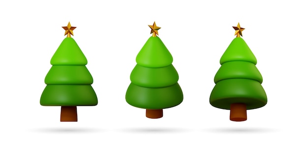 Photo set of christmas tree 3d icon isolated on white background
