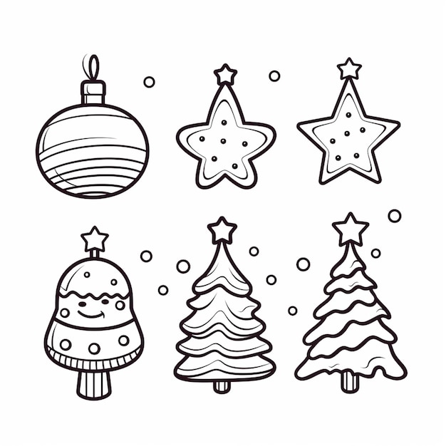 a set of christmas tree ornaments and ornaments coloring pages generative ai
