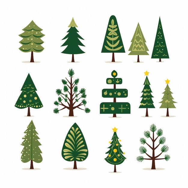 Photo a set of christmas trees with different shapes and sizes generative ai