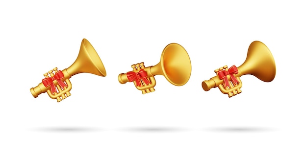 Photo set of christmas trumpet 3d icon classical trumpet bullhorn 3d illustration