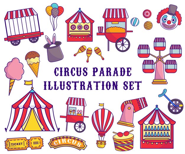 Photo set of circus parade vector illustration