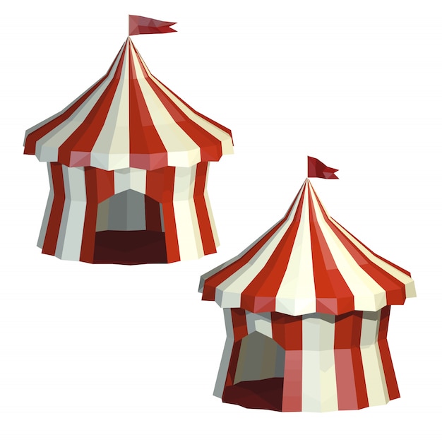 Set circus tent isolated on a white background. Circus. Low poly style.