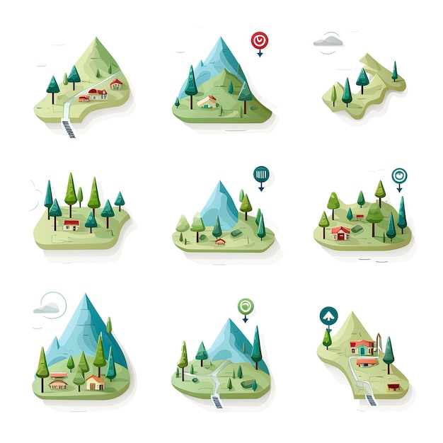 Set of city map navigation icons in flat style Vector illustration