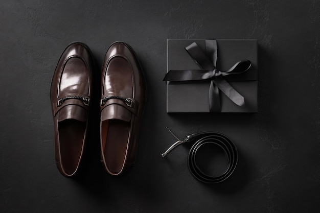 Set of classic mens accessories shoes belt and gift Father's Day