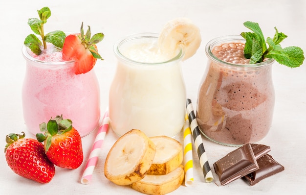 Set of classic milkshakes in small jars