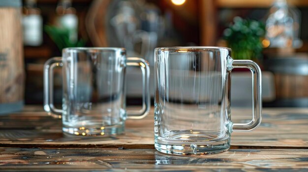 Photo a set of clear glass mugs with customizable designs ideal for showcasing your companys unique style