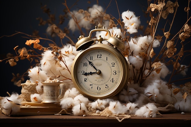 Set clocks back with a banner featuring clock and cotton arrangement