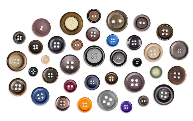 Photo set of clothes classic buttons design element of button for scrapbooking and craft