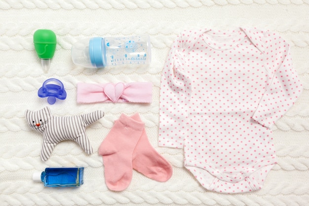 Set of clothing and items for a baby