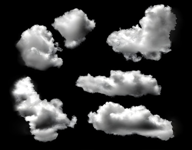 Set of clouds isolated on black background Generative AI