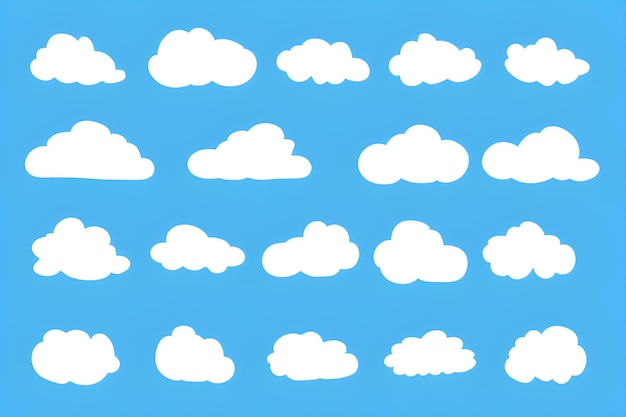 Set Of Clouds Isolated On Blue Background