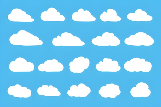 Set Of Clouds Isolated On Blue Background