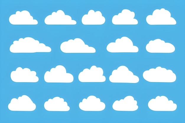 Set Of Clouds Isolated On Blue Background