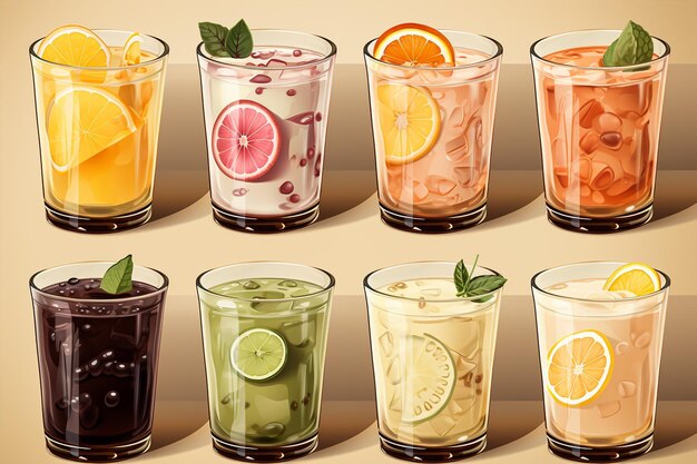 Set of cocktail fruit juice Glass