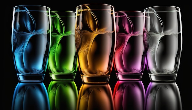 Set of cocktails isolated on black background