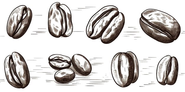 Photo set of coffee beans illustration