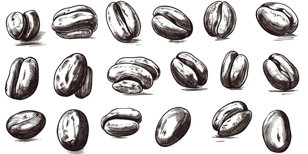 Photo set of coffee beans illustration