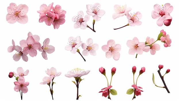 Photo set collection of soft pastel cherry blossom flowers for wedding invitation and greeting card vector illustration