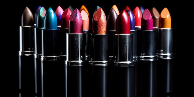 Set of color lipsticks on black background Fashion colorful lipsticks